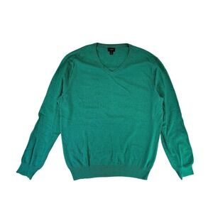 J Crew V Neck Sweater Men's Medium Green Cotton Cashmere‎ Blend Long Sleeve